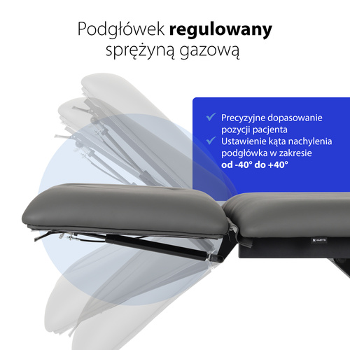 Stół rehabilitacyjny, do masażu, elektryczny Fortis 2 Ergo - pilot ręczny, szaro czarny