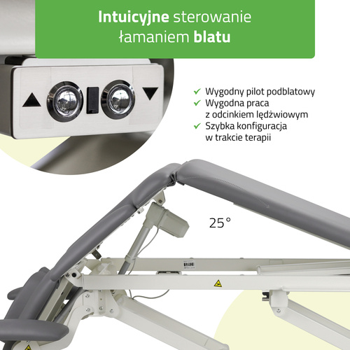 Stół rehabilitacyjny, do masażu, elektryczny Evero X7 Ergo - rama sterująca, szaro biały