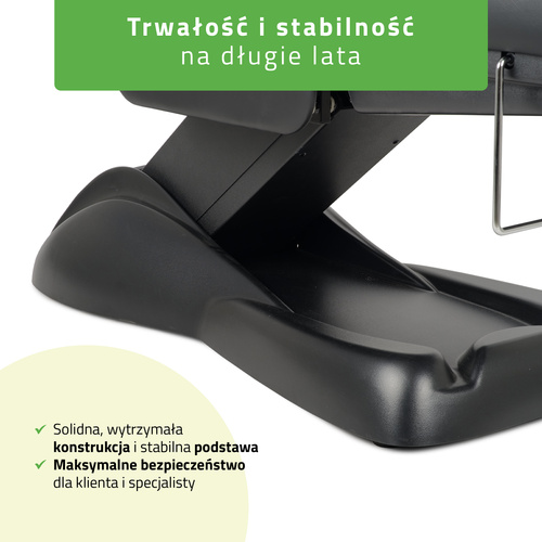 Fotel kosmetyczny z regulacją elektryczną Leo PRO 4, czarny - 3 silniki