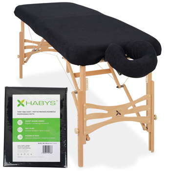 Zestaw - Prześcieradło frotte 1cz. na stoły składane 60-65/180-185, pokrycie frotte na podgłówek czarne