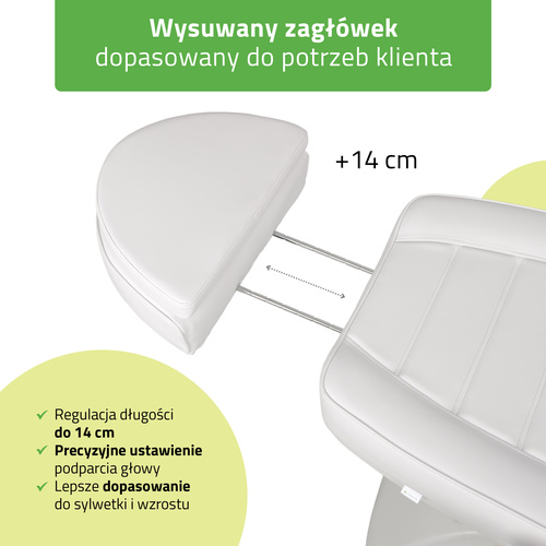 Fotel kosmetyczny z regulacją elektryczną Leo PRO 4, biały - 3 silniki