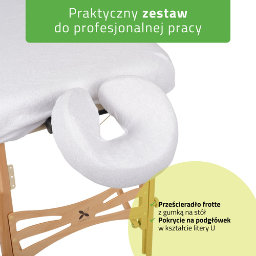 Zestaw - Prześcieradło frotte 1cz. na stoły składane 70-75/180-185, pokrycie frotte na podgłówek białe
