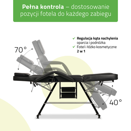 Fotel kosmetyczny wielofunkcyjny, do tatuażu ARIA NERO z kuwetami – czarny