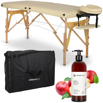 Zestaw - Stół do masażu Sonia 60 cm - beżowy, olejek do masażu Daily Spa Apple Breeze HABYS 500 ml