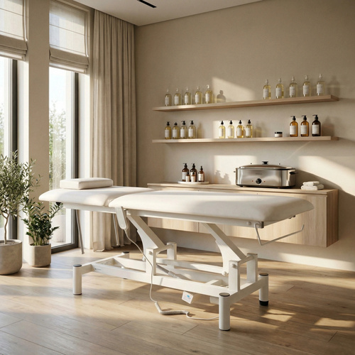 Stół rehabilitacyjny, do masażu elektryczny Optima – pilot ręczny, biały