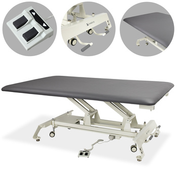 Stół rehabilitacyjny Evero Bobath - pilot nożny, kółka, szaro biały