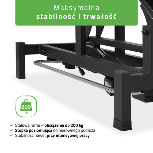 Stół rehabilitacyjny, do masażu, elektryczny Fortis 2 - pilot ręczny, rama sterująca, szaro czarny