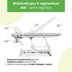 Stół rehabilitacyjny, do masażu, elektryczny Fortis 5 Ergo - pilot ręczny, rama sterująca, szaro biały