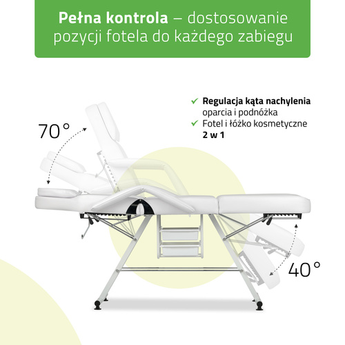 Fotel kosmetyczny wielofunkcyjny ARIA BIANCO z kuwetami – biały
