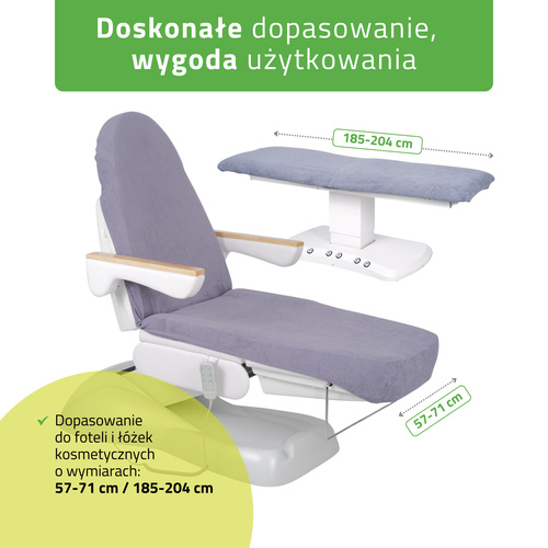 Prześcieradło frotte z gumką i sznurkami na fotel kosmetyczny szare