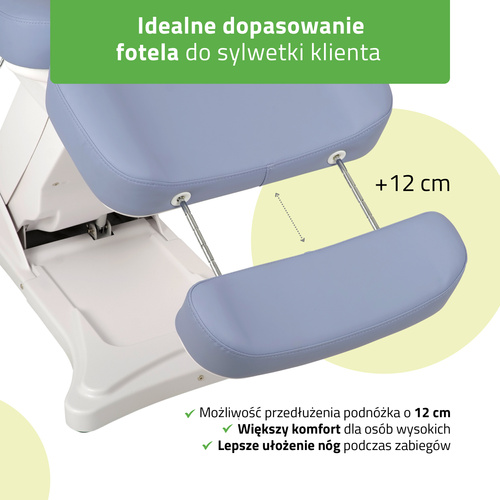 Fotel kosmetyczny z regulacją elektryczną Elara PRO 4, fioletowy - 3 silniki 