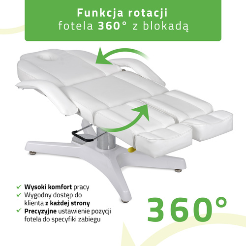 Fotel kosmetyczny hydrauliczny z regulacją pneumatyczną MAX Bianco, biały