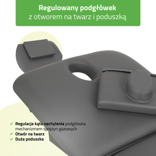 Stół rehabilitacyjny, do masażu, elektryczny Fortis 2 - pilot ręczny, szaro czarny