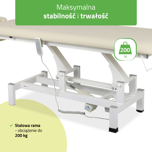 Stół rehabilitacyjny, do masażu, elektryczny Fortis 1 - pilot ręczny, beżowo biały