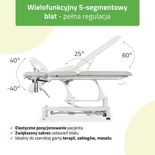 Stół rehabilitacyjny, do masażu, elektryczny Fortis 5 Ergo - pilot ręczny, rama sterująca, szaro biały