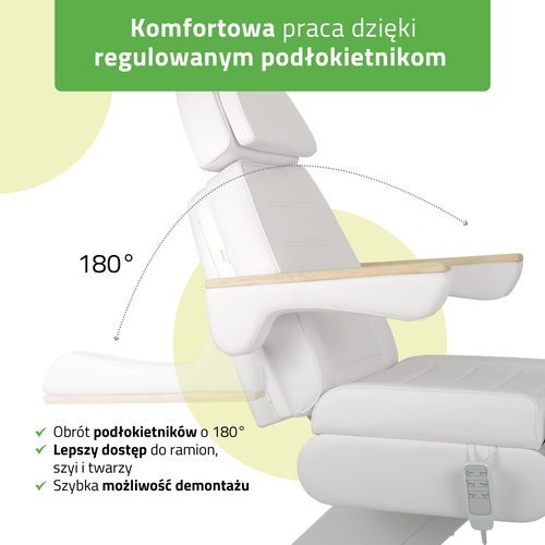 Fotel kosmetyczny z regulacją elektryczną Leo PRO 4, biały - 3 silniki