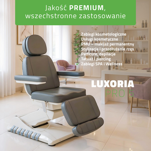 Fotel kosmetyczny z regulacja elektryczną Luxoria PRO 5, Ash Grey