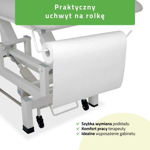 Stół rehabilitacyjny, do masażu, elektryczny Fortis 4 Ergo - pilot ręczny, rama sterująca, szaro biały