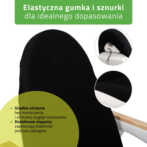 Prześcieradło frotte z gumką i sznurkami na fotel kosmetyczny czarne