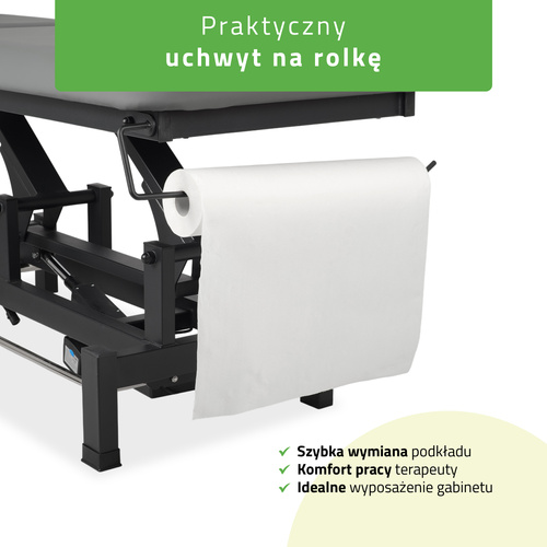 Stół rehabilitacyjny, do masażu, elektryczny Fortis 2 - pilot ręczny, rama sterująca, szaro czarny