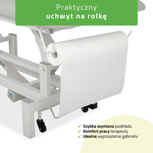 Stół rehabilitacyjny, do masażu, elektryczny Fortis 5 Ergo - pilot ręczny, szaro biały