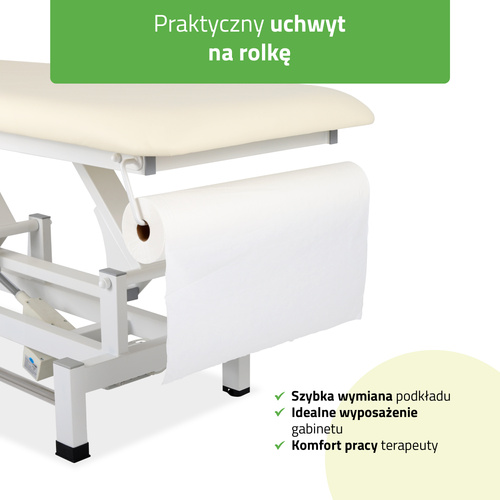 Stół rehabilitacyjny, do masażu, elektryczny Fortis 1 - pilot ręczny, rama sterująca, beżowo biały