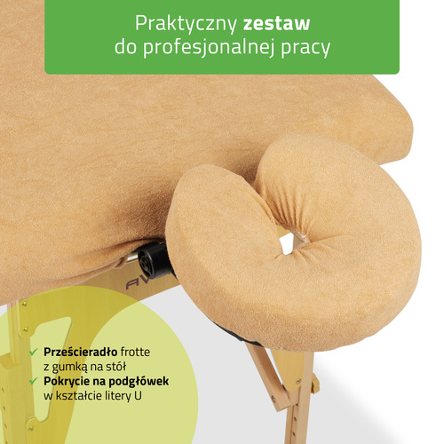 Zestaw - Prześcieradło frotte 1cz. na stoły składane - 60/165, pokrycie frotte na podgłówek beżowe