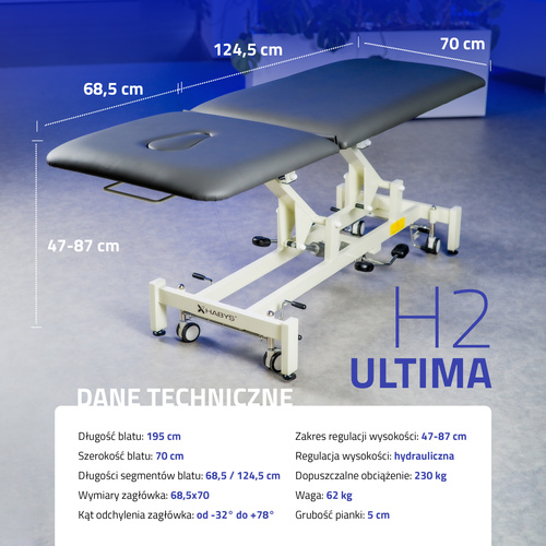 Stół rehabilitacyjny, do masażu, hydrauliczny Ultima H2 - szaro biały