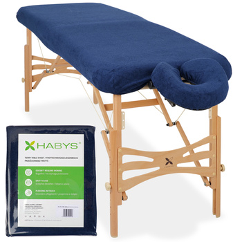 Zestaw - Prześcieradło frotte 1cz. na stoły składane 70-75/180-185, pokrycie frotte na podgłówek granatowe