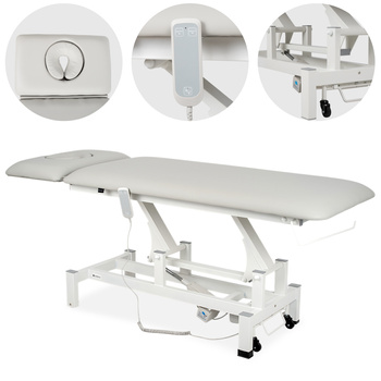 Stół rehabilitacyjny, do masażu, elektryczny Fortis 2 Ergo - pilot ręczny, szaro biały