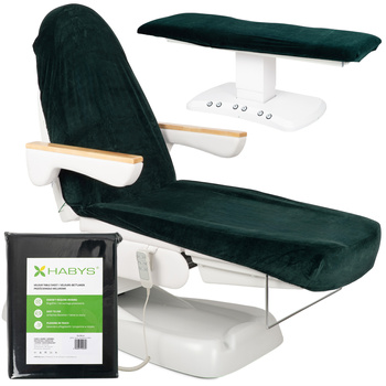 Prześcieradło welurowe z gumką i sznurkami na fotel kosmetyczny butelkowo zielone