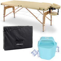 Zestaw - Stół do masażu Sofia Light 60 cm - beżowy, masażer lodowy do ciała, niebieski