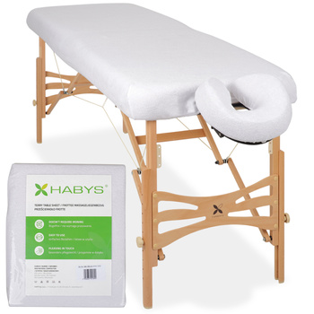 Zestaw - Prześcieradło frotte 1cz. na stoły składane 70-75/180-185, pokrycie frotte na podgłówek białe