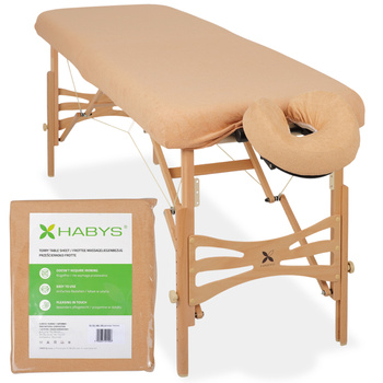 Zestaw - Prześcieradło frotte 1cz. na stoły składane 70-75/180-185, pokrycie frotte na podgłówek beżowe