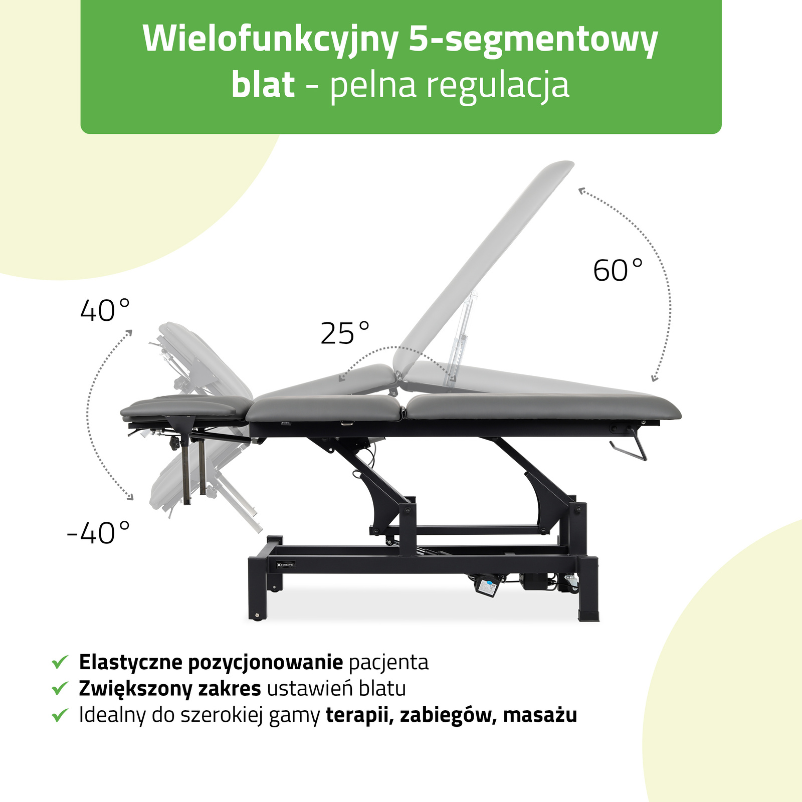 Stół rehabilitacyjny Fortis 5 ERGO, elektryczna regulacja, pilot ręczny