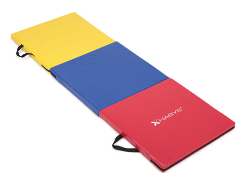 Materac gimnastyczny składany 3-częściowy 180x60x5 cm,  czerwony-niebieski-żółty