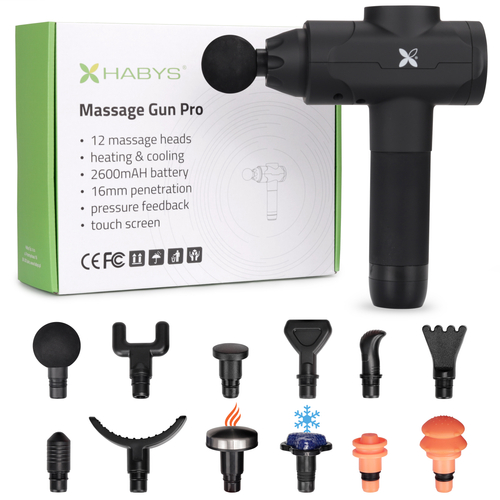 Pistolet do masażu masażer wibracyjny massage gun PRO, wyświetlacz LED, końcówka grzejąca i chłodząca