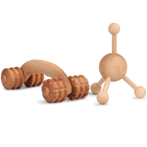 Zestaw dwóch drewnianych przyrządów do masażu